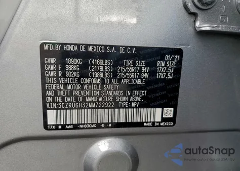 2021 Honda Hr-V Lx from USA, damaged, VIN 3CZRU6H32MM722922